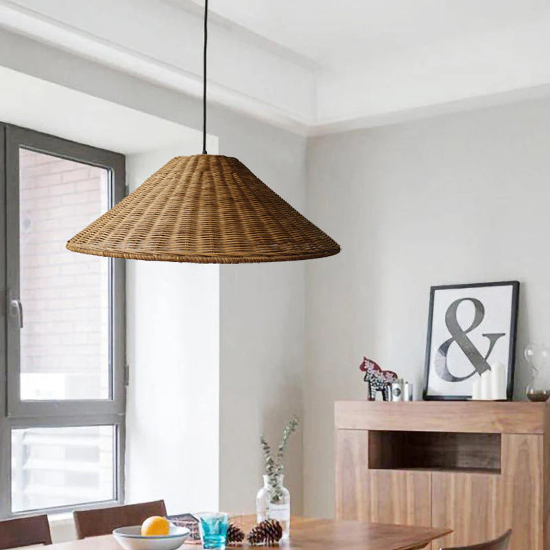 Retro Woven Rattan Cone Pendant Light - Image 12