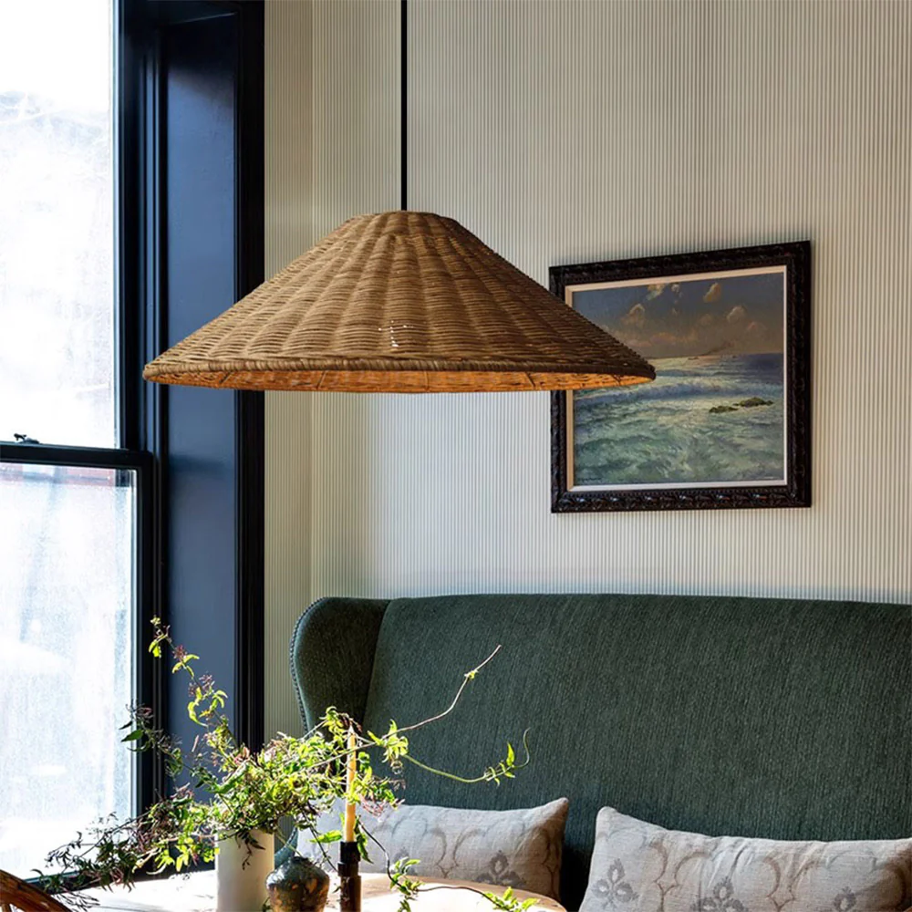 Retro Woven Rattan Cone Pendant Light - Image 16