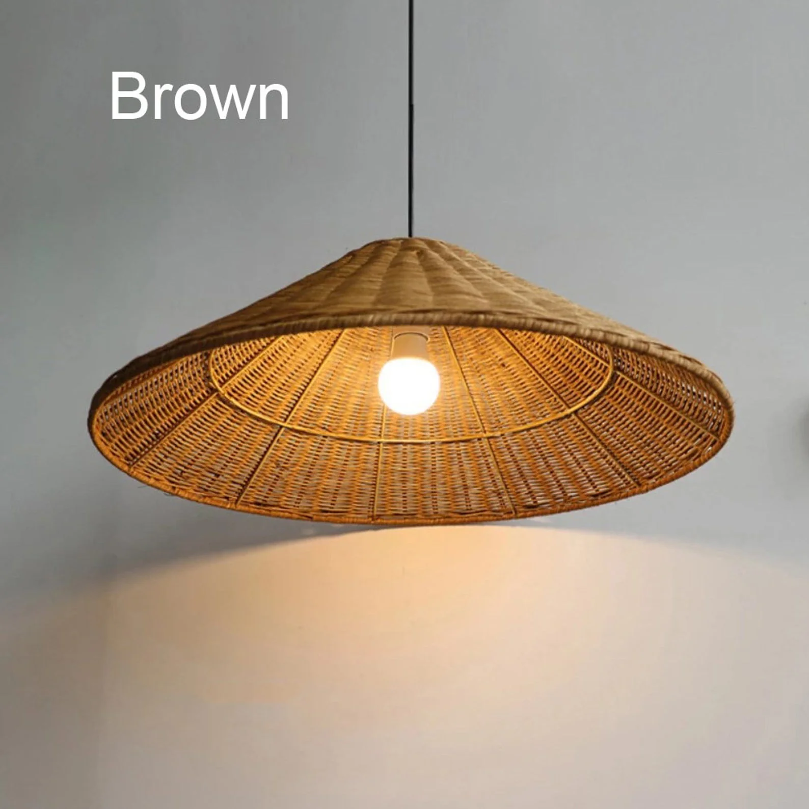 Retro Woven Rattan Cone Pendant Light - Image 17