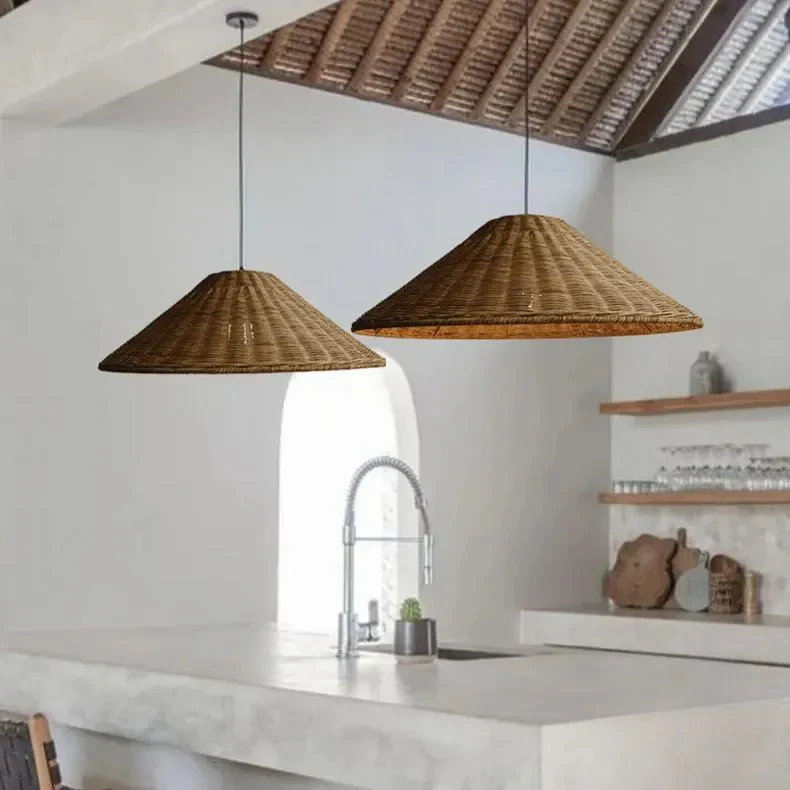 Retro Woven Rattan Cone Pendant Light - Image 9