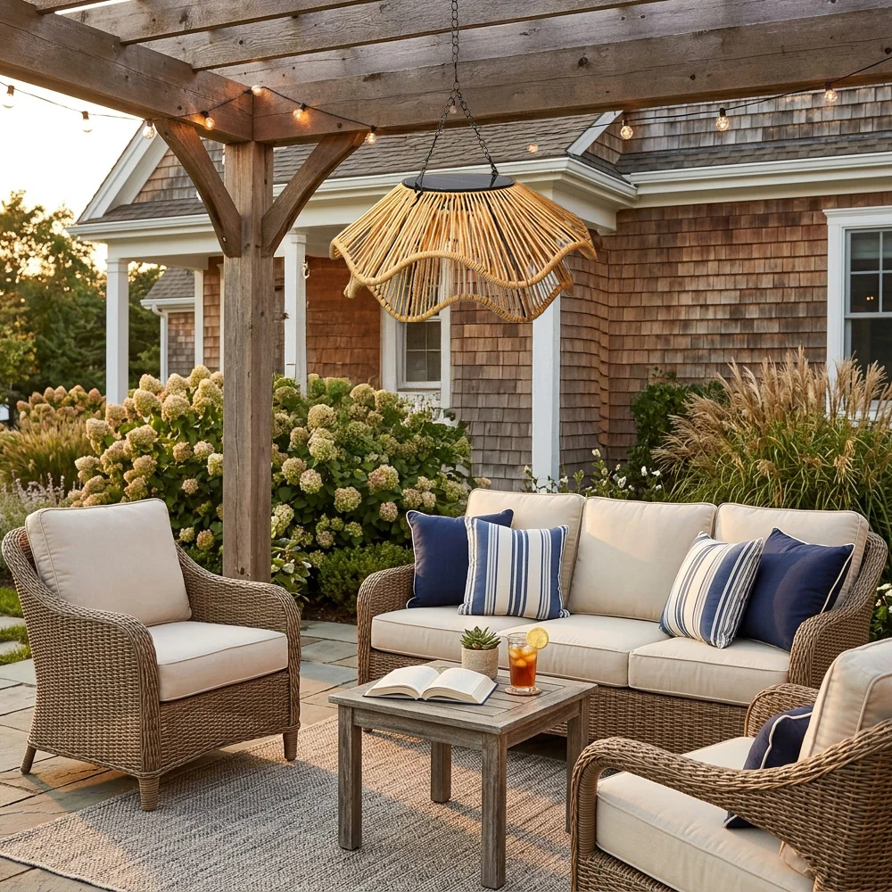Rustic Dome Woven Rattan Solar Hanging Light for Outdoor Yard - Image 10