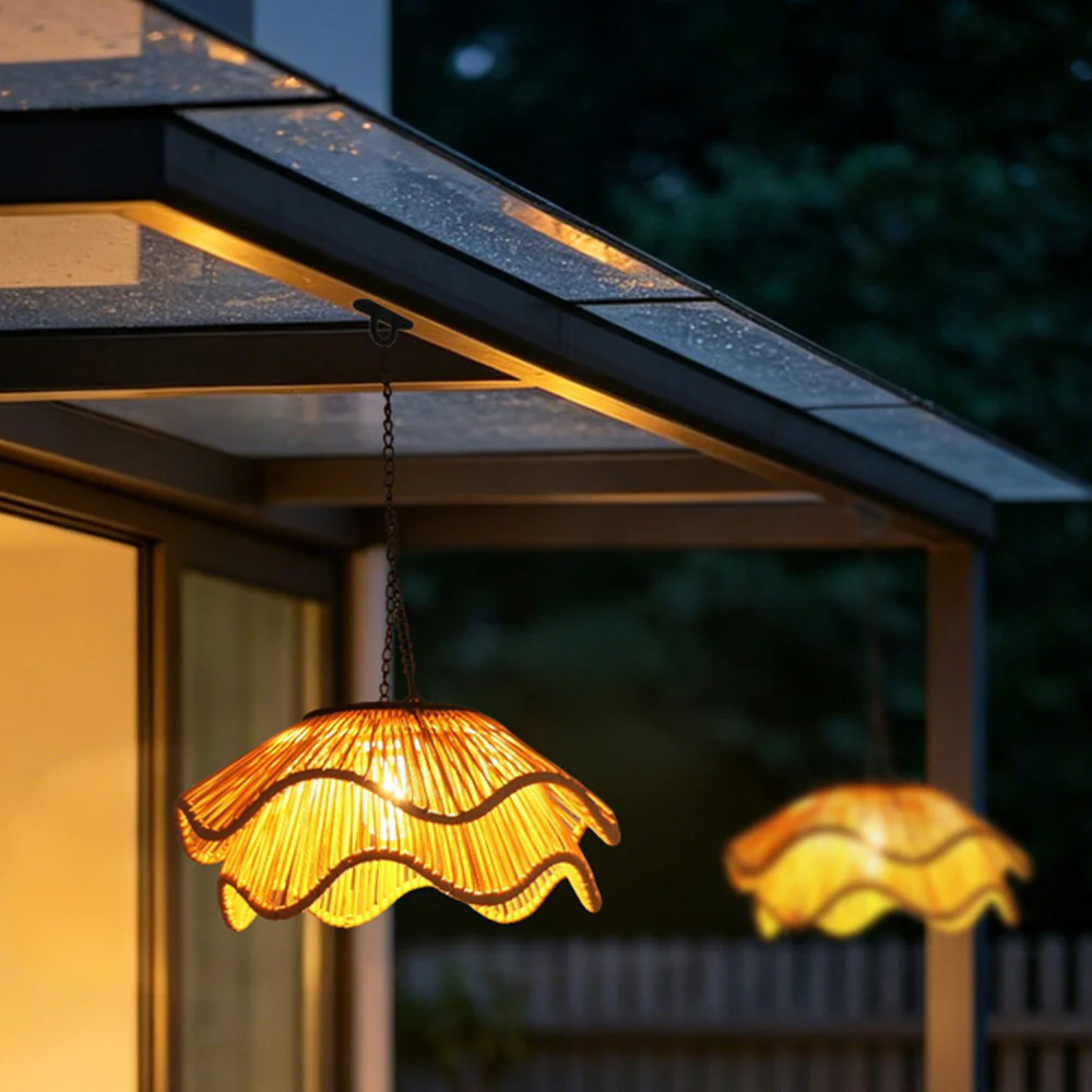 Rustic Dome Woven Rattan Solar Hanging Light for Outdoor Yard - Image 11