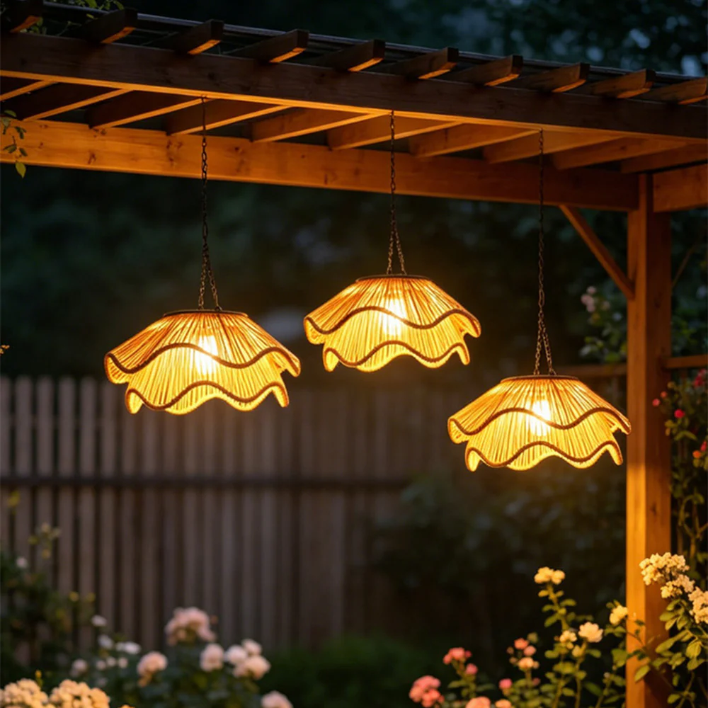 Rustic Dome Woven Rattan Solar Hanging Light for Outdoor Yard - Image 12