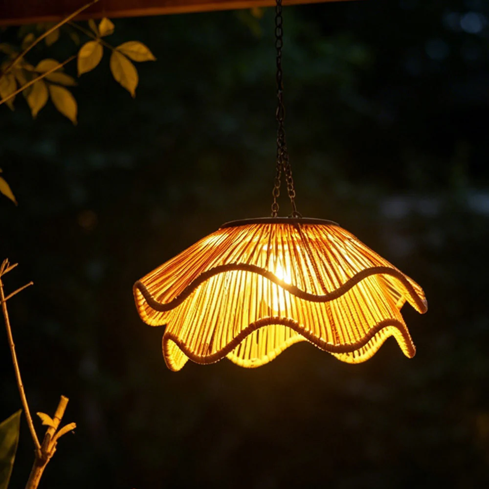Rustic Dome Woven Rattan Solar Hanging Light for Outdoor Yard - Image 14