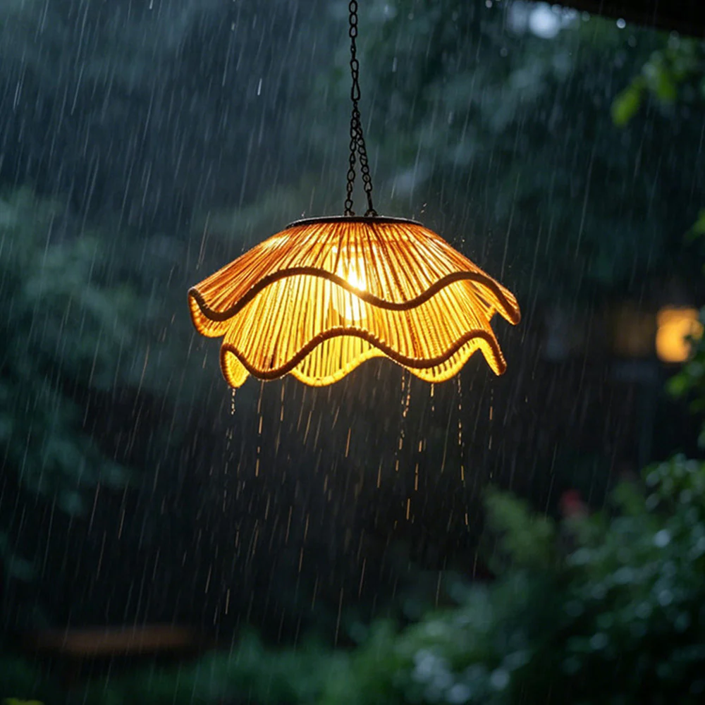Rustic Dome Woven Rattan Solar Hanging Light for Outdoor Yard - Image 15