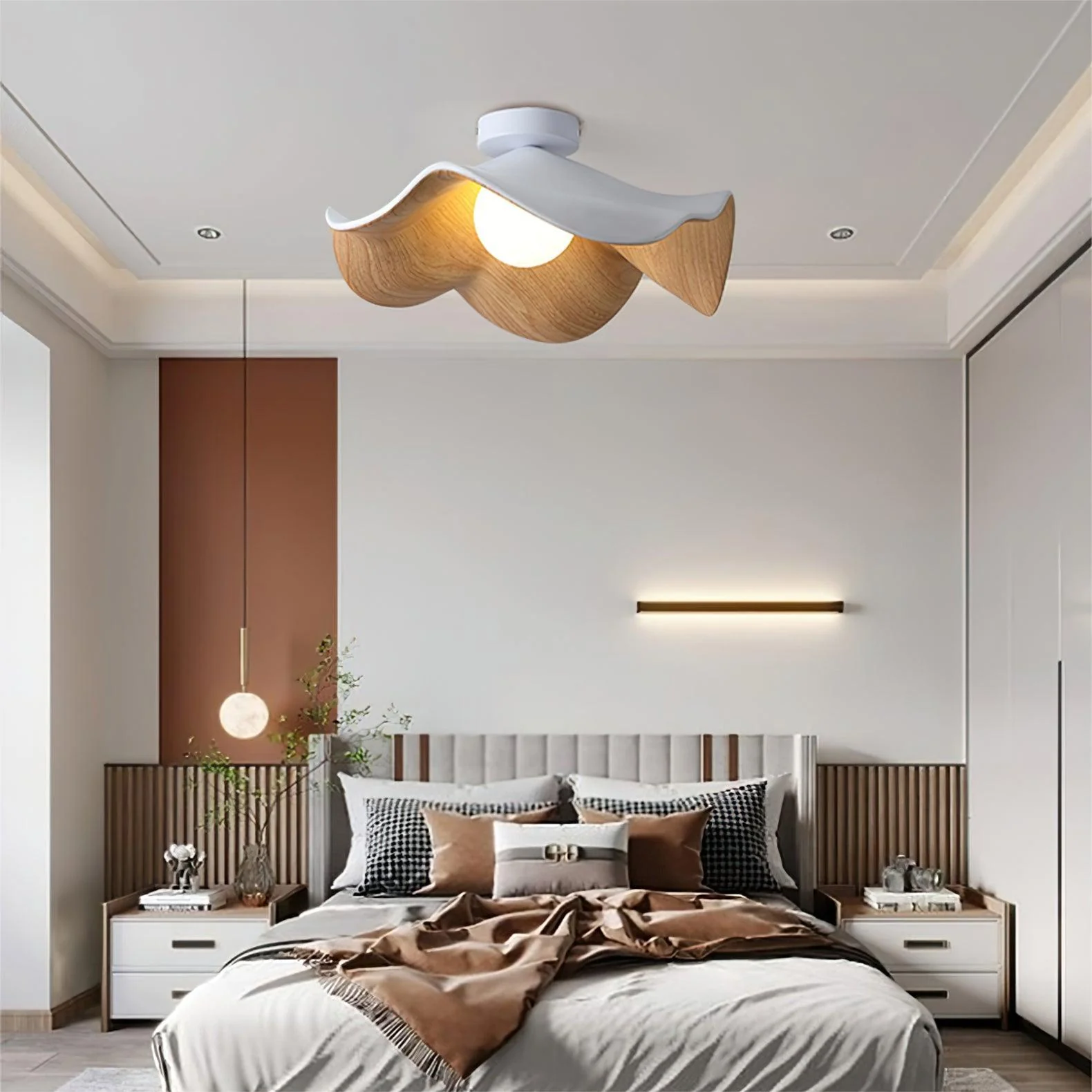 Scandinavian Wood Lotus Resin Ceiling Light - Image 2