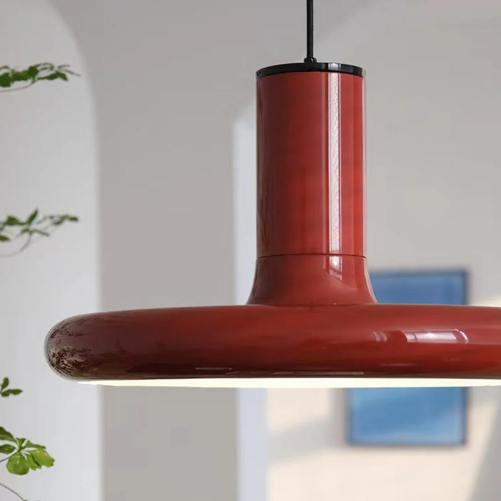 Modern Simple Red Metal Saucer Pendant Light - Image 7
