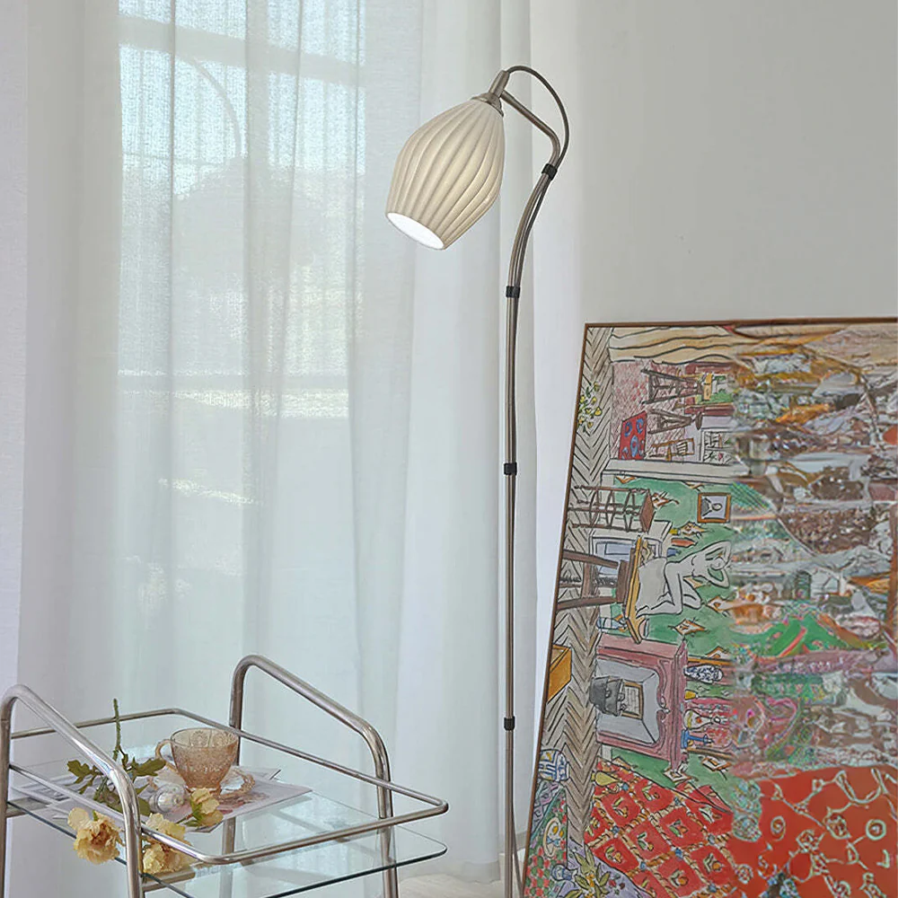 Vintage Ceramic Ribbed Standing Floor Lamp - Image 5