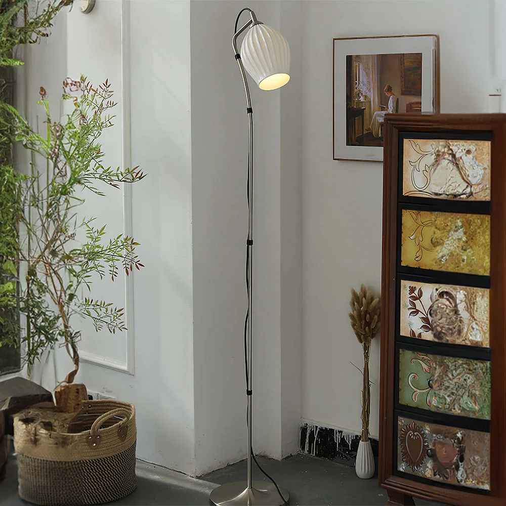 Vintage Ceramic Ribbed Standing Floor Lamp - Image 6