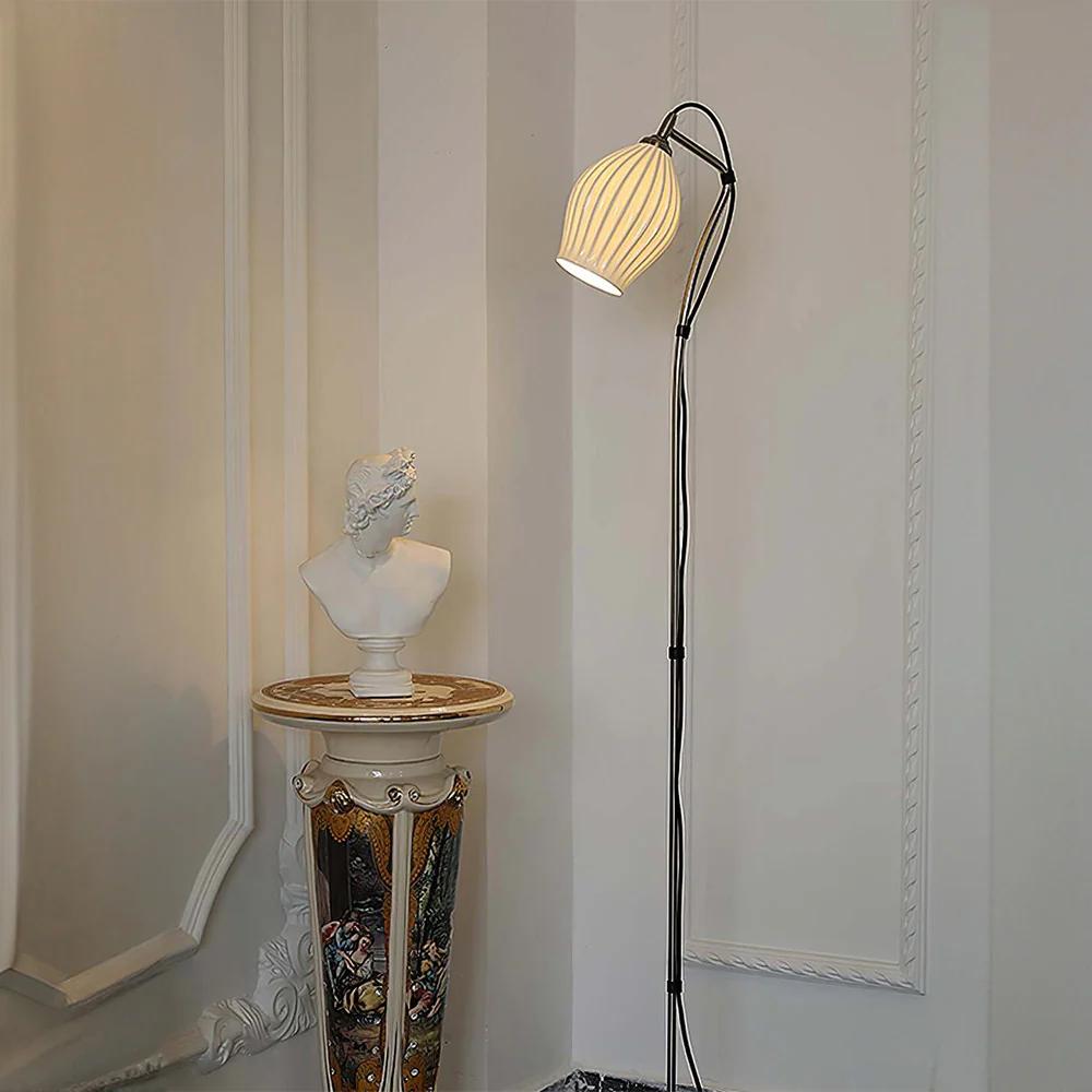 Vintage Ceramic Ribbed Standing Floor Lamp - Image 7