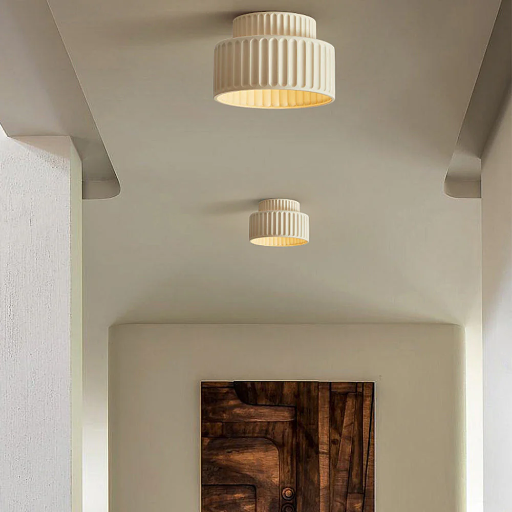 Vintage Cream Style Drum Semi Flush Mount Ceiling Lamp - Image 16