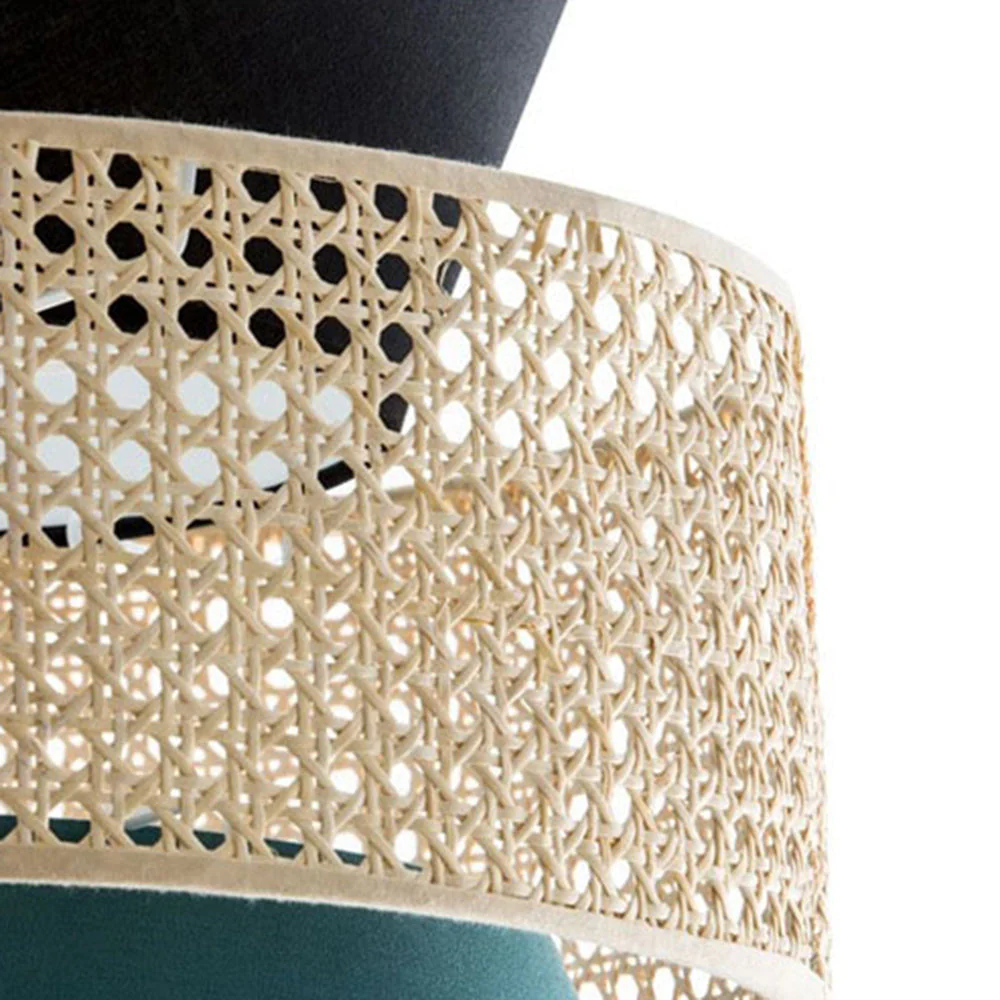 Vintage Handmade Fabric Rattan Pendant Light - Image 5