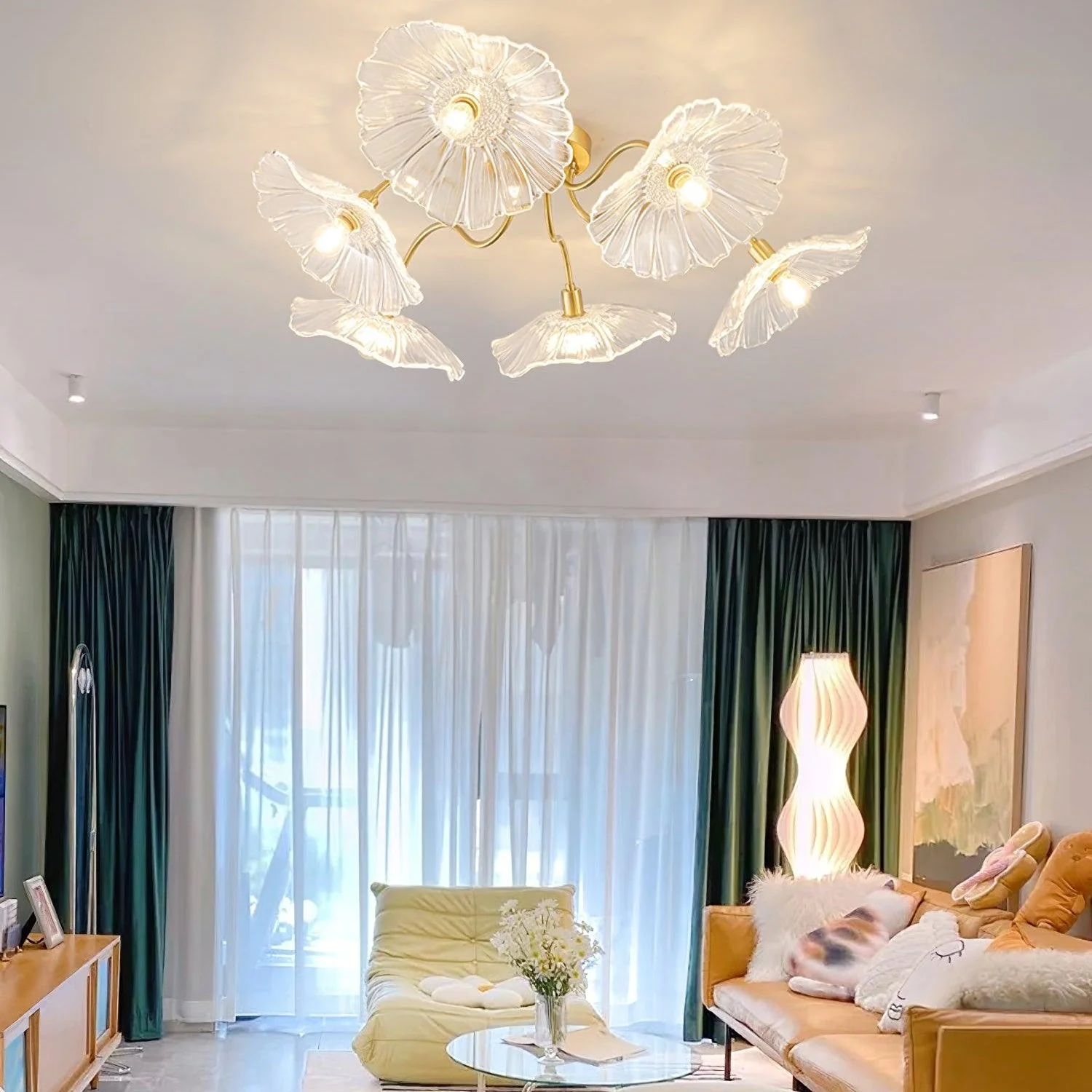 Vintage Lotus Leaf Glass Ceiling Light - Image 7