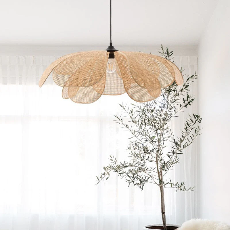 Vintage Petal Rattan Ceiling Pendant Light - Image 12