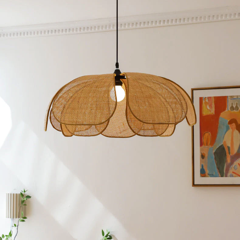 Vintage Petal Rattan Ceiling Pendant Light - Image 13