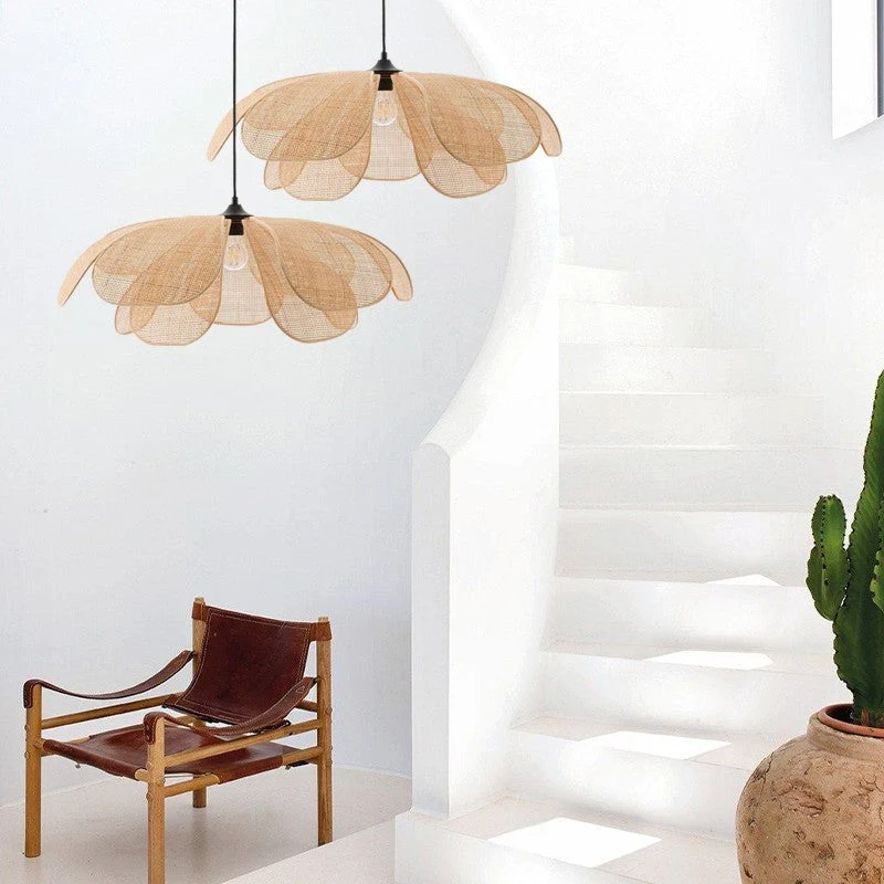 Vintage Petal Rattan Ceiling Pendant Light - Image 19