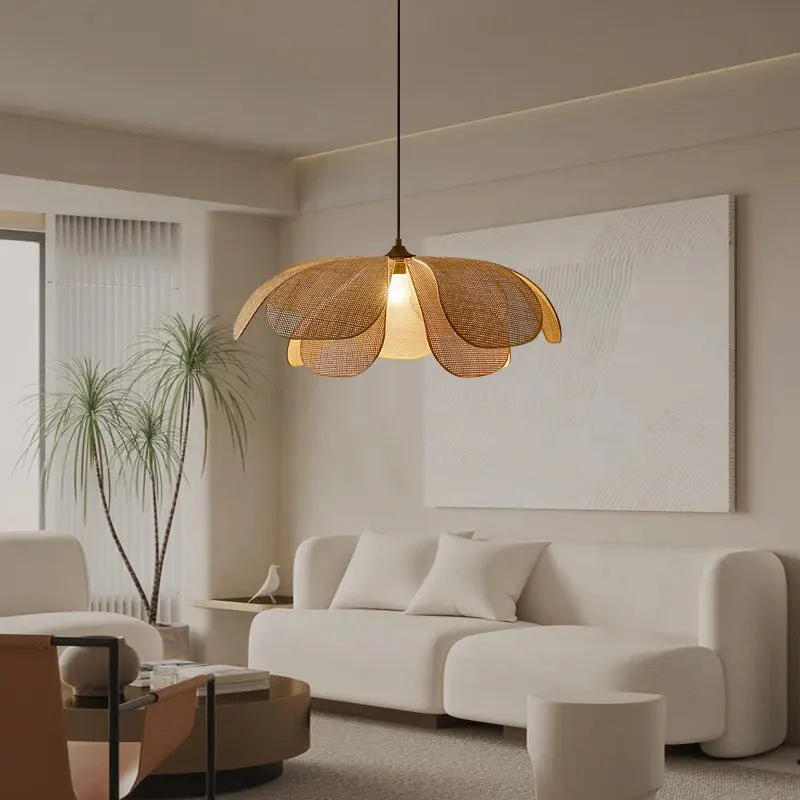 Vintage Petal Rattan Ceiling Pendant Light - Image 25