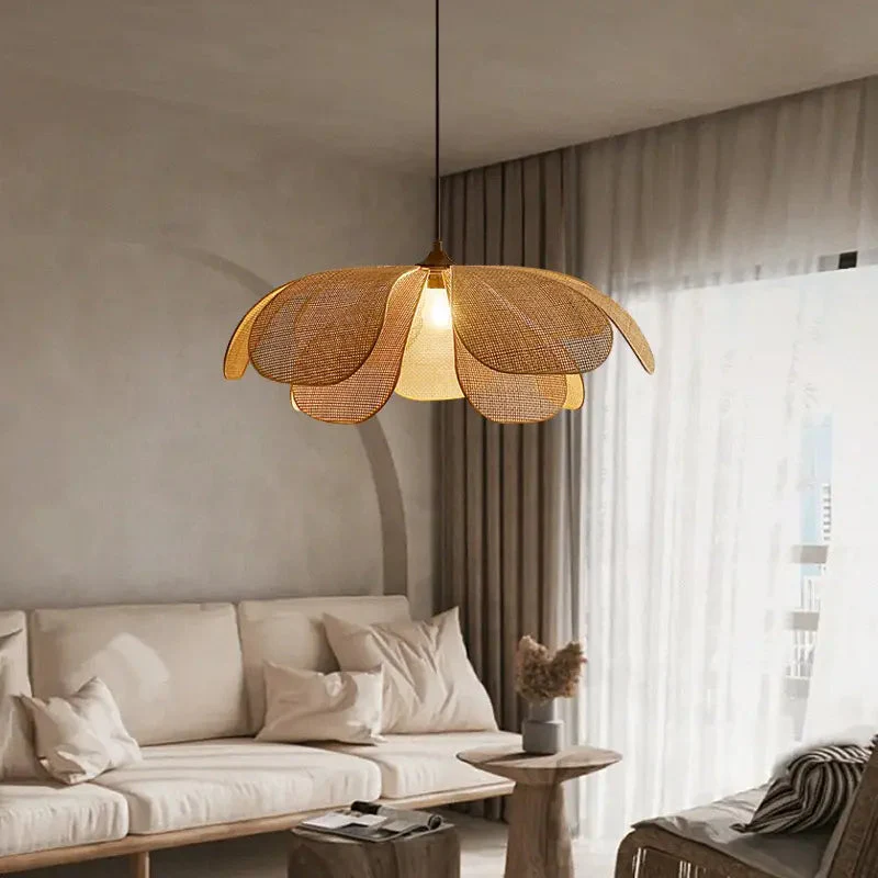 Vintage Petal Rattan Ceiling Pendant Light - Image 27