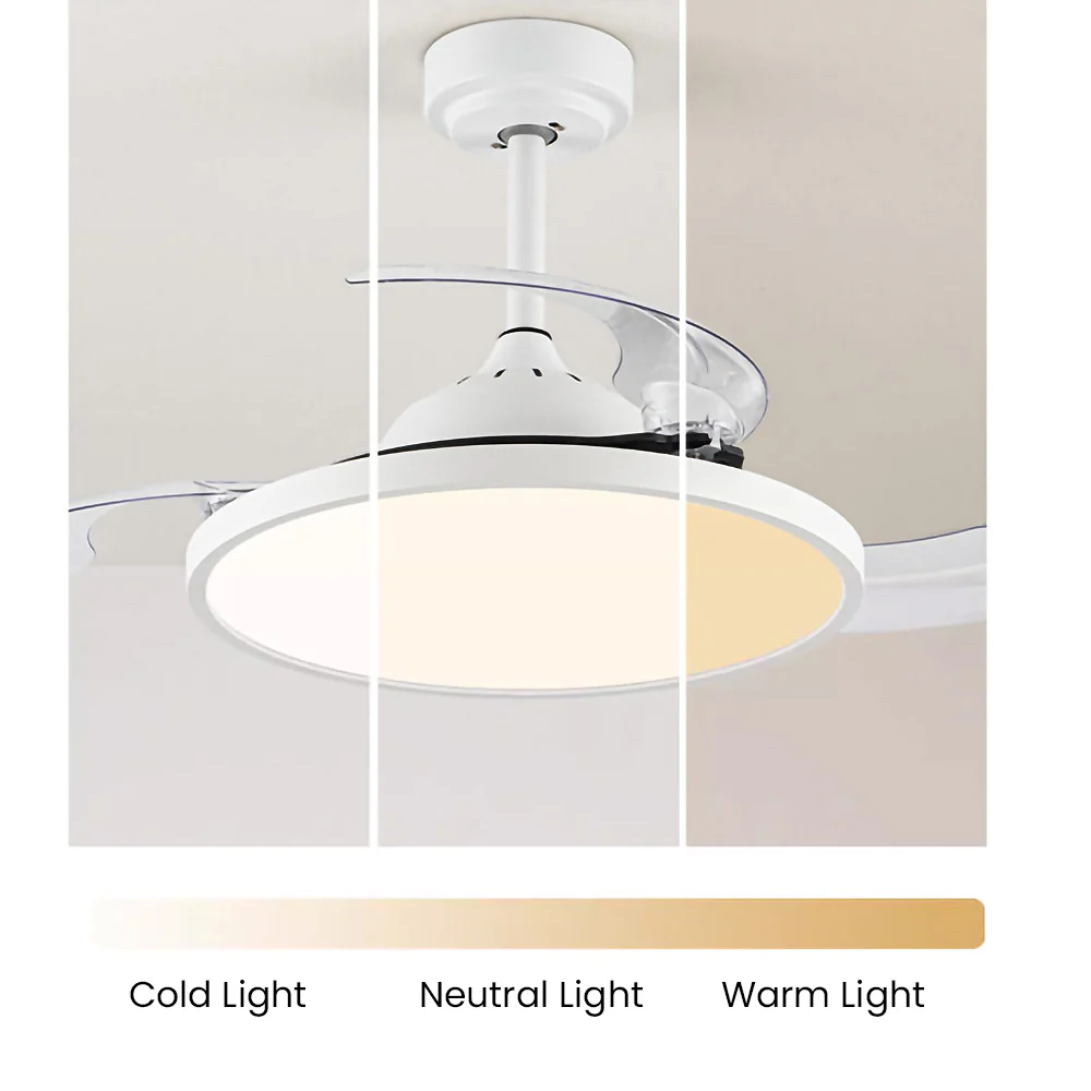 White Simple Flush Ceiling Fan With LED Lights - Image 6