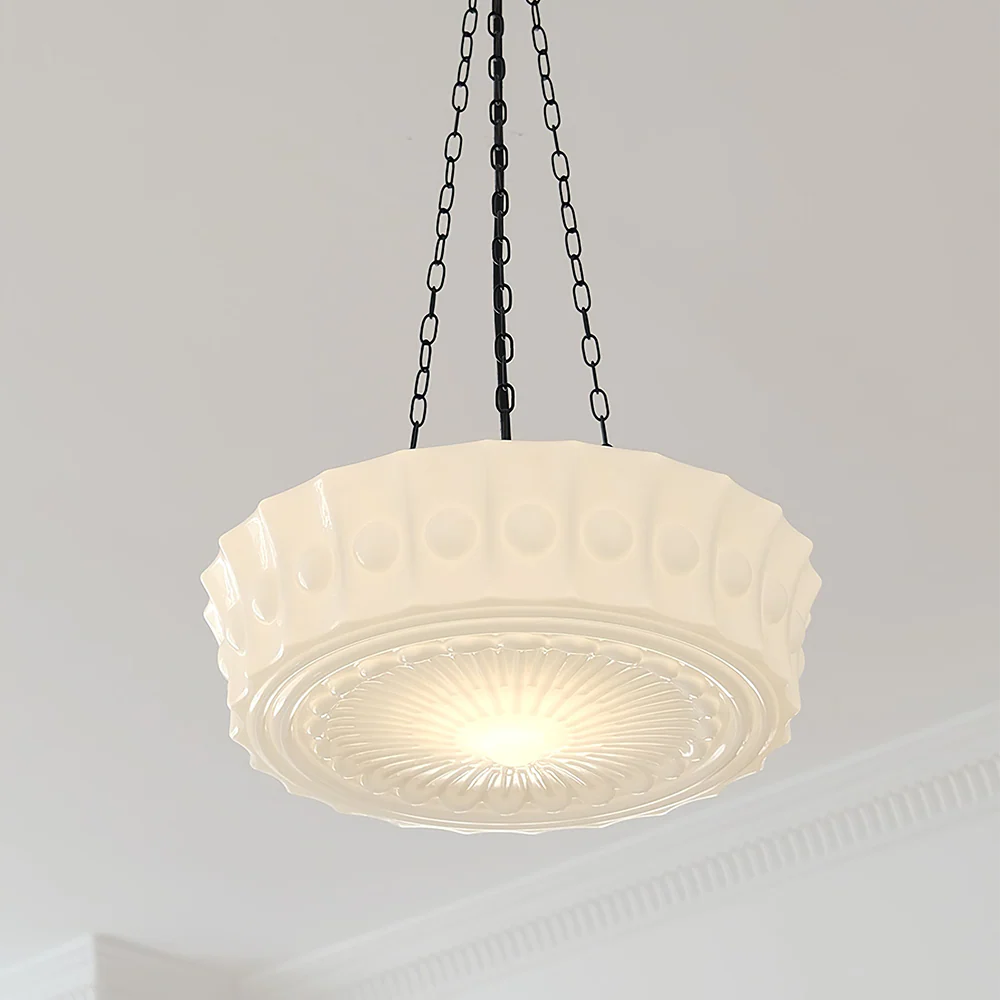 White Vintage Round Pendant Light - Image 4