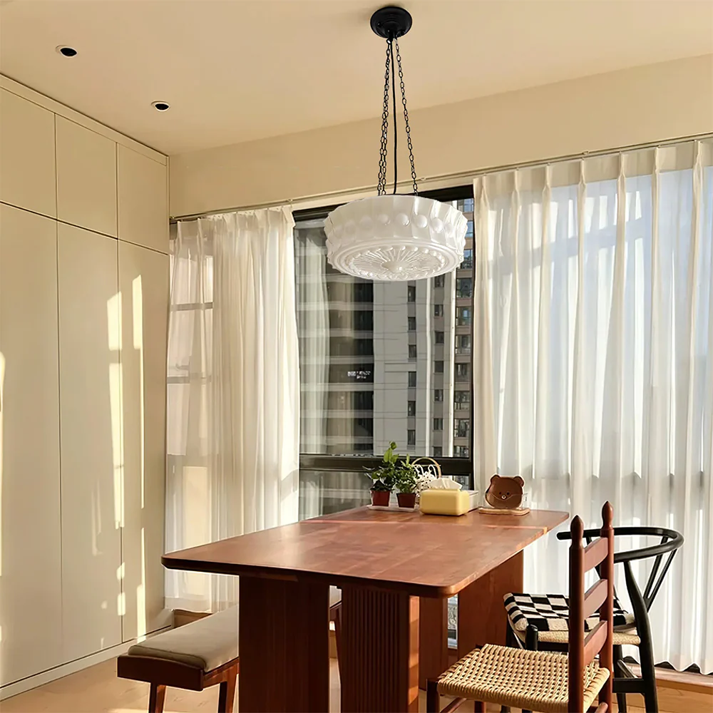 White Vintage Round Pendant Light - Image 5